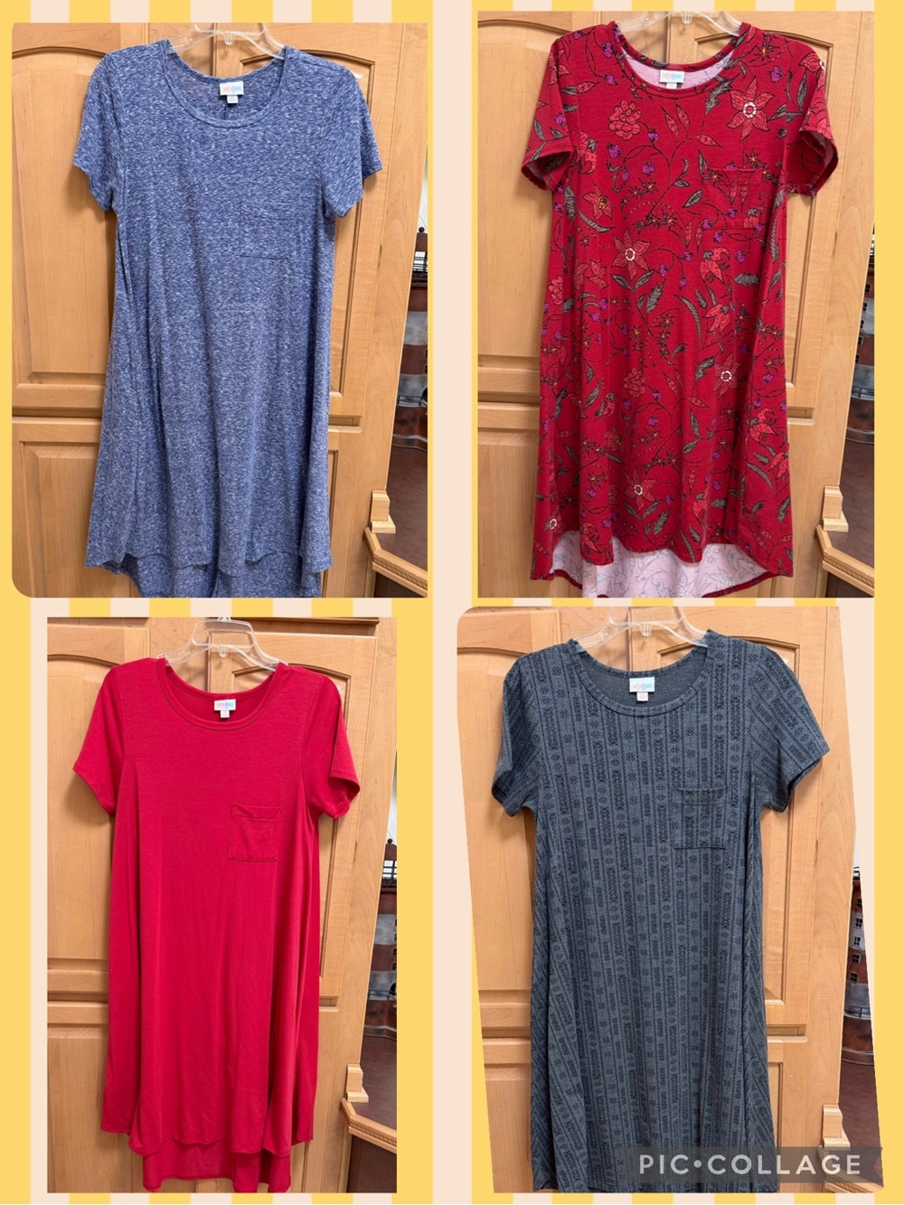 LuLaRoe Short Sleeve Swing Dresses in Blue, Red, Pink, Gray